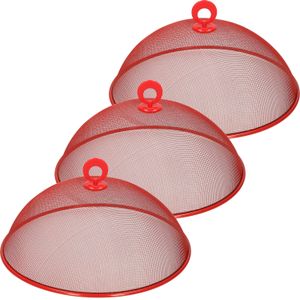 3x stuks metalen vliegenkap/voedselkap rood rond 30 cm - Afdekkappen/vliegenkappen