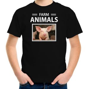 Dieren foto t-shirt Varken - zwart - kinderen - farm animals - cadeau shirt Varkens liefhebber - kinderkleding / kleding
