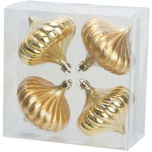 4x Gouden tol kerstballen 10 cm kunststof kerstversiering - Onbreekbare plastic kerstballen - Kerstboomversiering goud