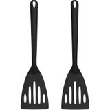 Set van 2x stuks kunststof spatels/bakspanen zwart 33 cm keukengerei - Zwarte spatels en bakspanen van plastic