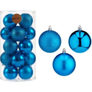 40x stuks kerstballen helder blauw kunststof diameter 7 cm - Kerstboom versiering