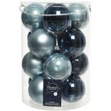 18x stuks glazen kerstballen lichtblauw en donkerblauw 8 cm - Kerstballen van glas