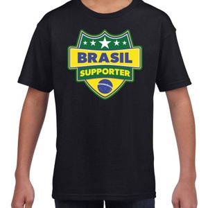 Brasil supporter schild t-shirt zwart voor kinderen - Brazilie landen shirt / kleding - EK / WK / Olympische spelen outfit