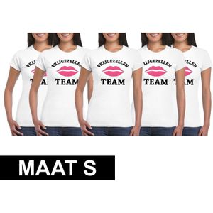 5x Vrijgezellenfeest Team t-shirt wit dames Maat S