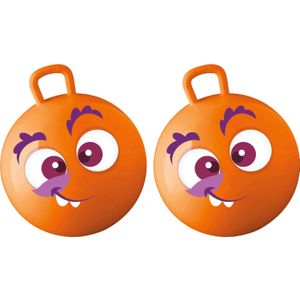 Summer Play Skippybal met smiley - 2x - oranje - 50 cm - buitenspeelgoed voor kinderen