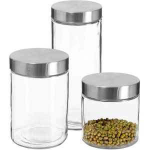 Secret de Gourmet - Set van 3x keuken voorraadbussen/potten glas RVS deksel - 3 formaten