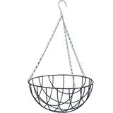 3x stuks hanging basket / plantenbak grijs met verchroomde ketting - 17 x 35 x 35 cm - geplastificeerd metaaldraad - bloemenmand