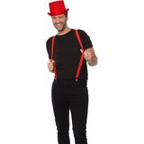 Carnaval verkleedset hoed en bretels - rood - volwassenen/unisex - feestkleding accessoires