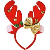Christmas Decoration kerst diadeem/haarband - 2x -rendier gewei strik- rood