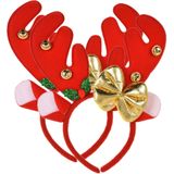 Christmas Decoration kerst diadeem/haarband - 2x -rendier gewei strik- rood