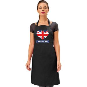 Engelse vlag in hart keukenschort/ barbecueschort zwart heren en dames - I love Engeland schort