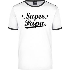 Super papa wit/zwart ringer t-shirt voor heren - Vaderdag/verjaardag cadeau shirt