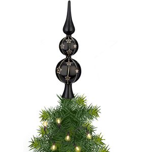 Piek/kerstboom topper - glas - H31 cm - zwart gedecoreerd - Kerstversiering