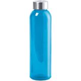 Glazen waterfles/drinkfles blauw transparant met RVS dop 500 ml - Sportfles - Bidon