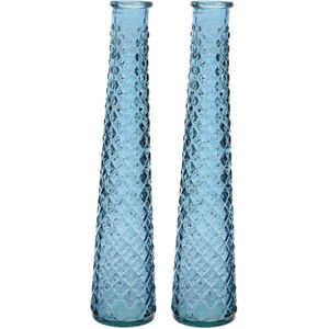 Decoris bloemenvazen gerecycled glas - set 2x - D7 x H32 cm - blauw