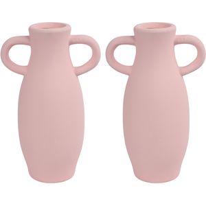 Countryfield Amphora vaas - 2x stuks - roze terracotta - D12 x H20 cm