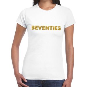 Seventies goud glitter t-shirt wit dames - Jaren 70 kleding