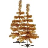 2x stuks kleine goud kerstbomen van 60 cm van kunststof met voet - Mini boompjes voor kinderkamer/kantoor