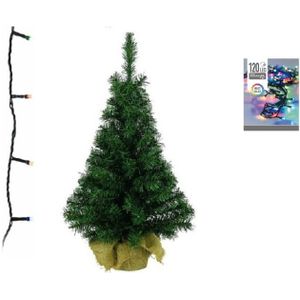 Groene kunst kerstboom 90 cm inclusief gekleurde kerstverlichting