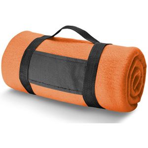1x Fleece dekens/plaids oranje met afneembaar handvat 150 x 120 cm  - Fleecedekens - Woonaccessoires
