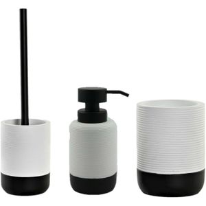 Items - Toiletborstel met houder - zeeppompje/beker - wit/zwart - polystone