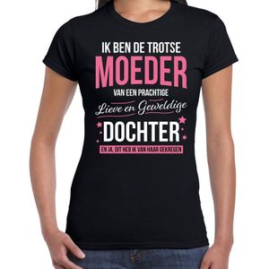 Trotse moeder / dochter cadeau t-shirt zwart voor dames - verjaardag / Moederdag - cadeau / bedank shirt