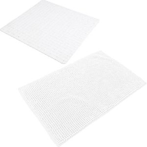 Urban Living Douche anti-slip en droogloop mat/tapijt - badkamer set - rubber/polyester - parel wit