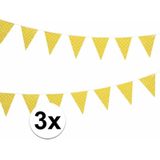 3x gele gestipte vlaggenlijnen / slingers van plastic 4 meter