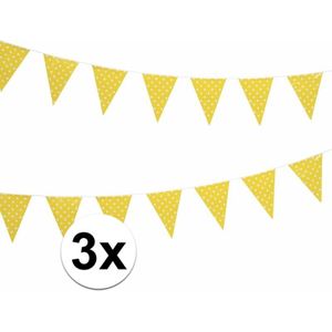 3x gele gestipte vlaggenlijnen / slingers van plastic 4 meter