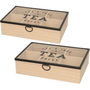 2x stuks houten theedoos bruin Tea break 6-vaks 25 cm