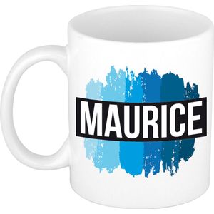 Maurice naam cadeau mok / beker met  verfstrepen - Cadeau collega/ vaderdag/ verjaardag of als persoonlijke mok werknemers