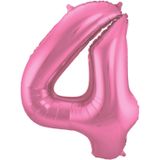 Folat folie ballonnen - Verjaardag leeftijd cijfer 14 - glimmend roze - 86 cm - en 2x feestslingers
