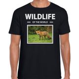 Dieren foto t-shirt vos - zwart - heren - wildlife of the world - cadeau shirt vossen liefhebber