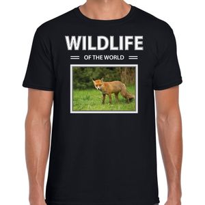 Dieren foto t-shirt vos - zwart - heren - wildlife of the world - cadeau shirt vossen liefhebber