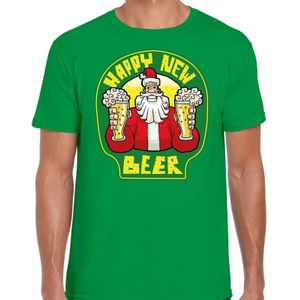 Fout Kerst t-shirt - oud en nieuw / nieuwjaar shirt - happy new beer / bier - groen voor heren - kerstkleding / kerst outfit