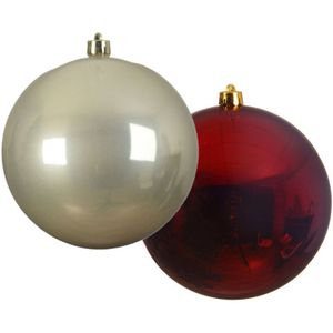 Grote decoratie kerstballen - 2x st- 14 cm -champagne en donkerrood - kunststof