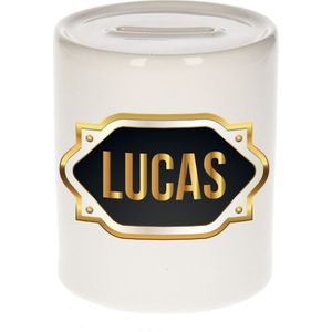 Lucas naam cadeau spaarpot met gouden embleem - kado verjaardag/ vaderdag/ pensioen/ geslaagd/ bedankt