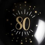 Santex verjaardag leeftijd ballonnen 80 jaar - 24x stuks - zwart/goud - 23 cm - Feestartikelen