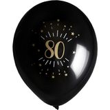 Santex verjaardag leeftijd ballonnen 80 jaar - 24x stuks - zwart/goud - 23 cm - Feestartikelen