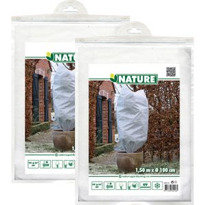 Nature plantenhoes met trekkoord - 2x stuks - H150 x D100 cm - wit - anti-vorst planten beschermhoes