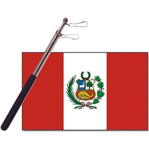 Landen vlag Peru - 90 x 150 cm - met compacte draagbare telescoop vlaggenstok - zwaaivlaggen