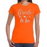 Bride to be Cupido zilver glitter tekst t-shirt oranje dames - dames shirt Bride to be- Vrijgezellenfeest kleding