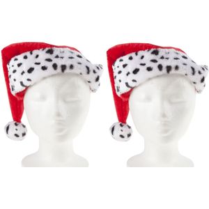 2x stuks kerstmutsen rood met dalmatier print voor volwassenen - kerst verkleedaccessoires - Kerstarikelen