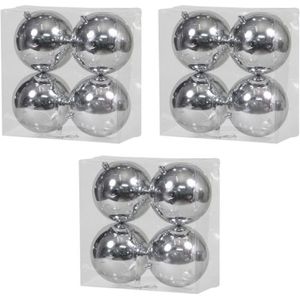 12x Zilveren kunststof kerstballen 12 cm - Glans - Onbreekbare plastic kerstballen - Kerstboomversiering Zilver