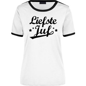 Liefste juf wit/zwart ringer t-shirt voor dames - Einde schooljaar/ juffendag/ lerares cadeau shirt