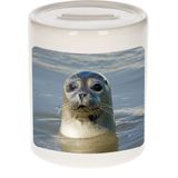 Dieren grijze zeehond foto spaarpot 9 cm jongens en meisjes - Cadeau spaarpotten grijze zeehond zeehonden liefhebber