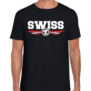 Zwitserland / Switzerland / Swiss landen / voetbal t-shirt met wapen in de kleuren van de Zwitserse vlag - zwart - heren - Zwitserland landen shirt / kleding - EK / WK / voetbal shirt