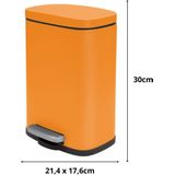Spirella Pedaalemmer Venice - oranje - 5 liter - metaal - L21 x H30 cm - soft-close - toilet/badkamer