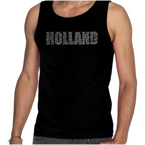 Glitter Holland tanktop zwart met steentjes/rhinestones voor heren - Oranje fan shirts - Holland / Nederland supporter - EK/ WK top / outfit