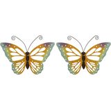 Set van 3x stuks grote oranje/gele vlinders/muurvlinders 51 x 38 cm cm - Tuindecoratie vlinders - Tuinvlinders/muurvlinders